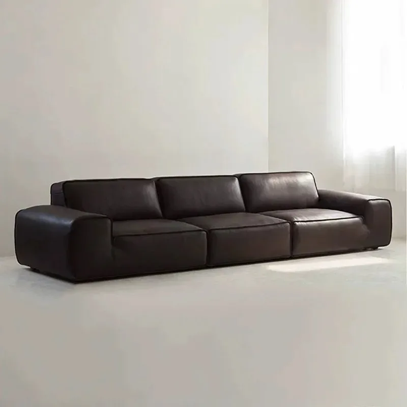 Luxury square aesthetics S-class first-layer real cowhide sofa size apartment living room straight row sofa