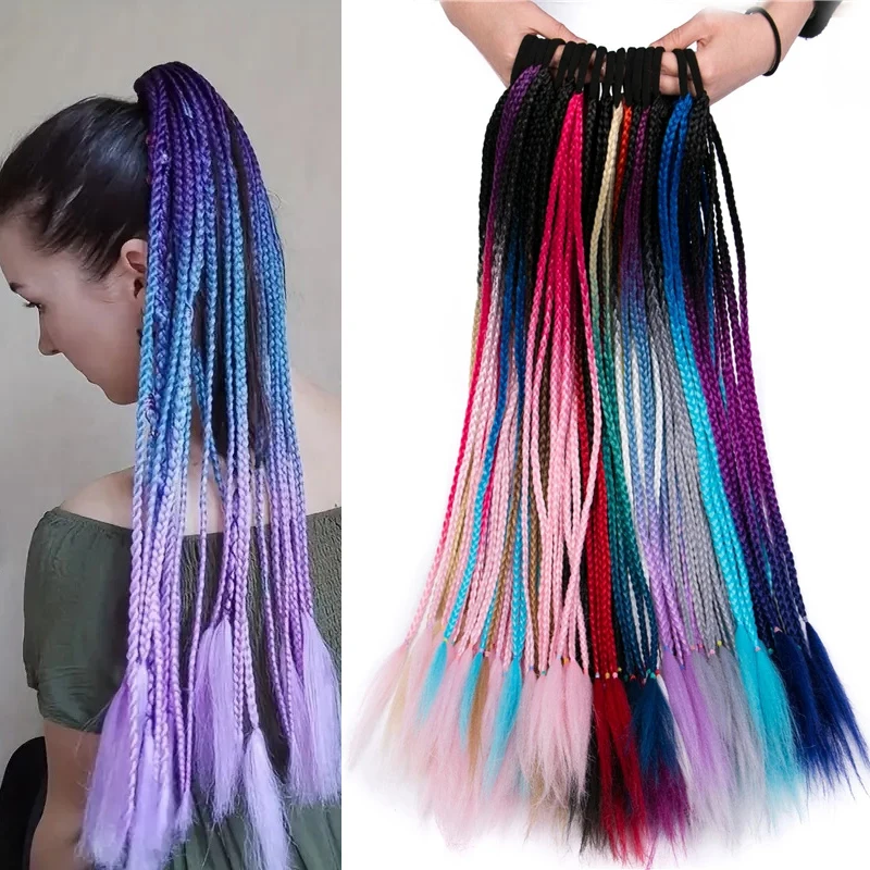 

WIGSIN 24-дюймовый синтетический длинный Ombre Rainbow Box коса для наращивания волос «конский хвост» для женщин прическа с резинкой для женщин