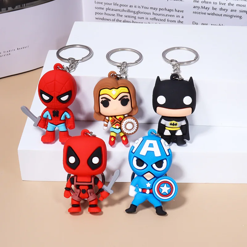 

Marvels Series Figures Keychain Spidermans Deadpools PVC Doll Charm Keyring Cartoon Bag Pendant Decor Accessories Birthday Gifts