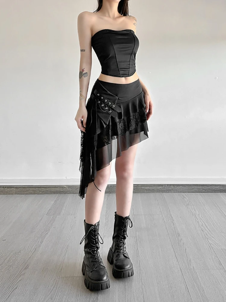 تنورة AltGoth Streetwear Cyber Punk للسيدات تنورة جمالية قوطية Y2k E-girl Harajuku الجرونج العيينة مرقعة بحاشية غير منتظمة #5