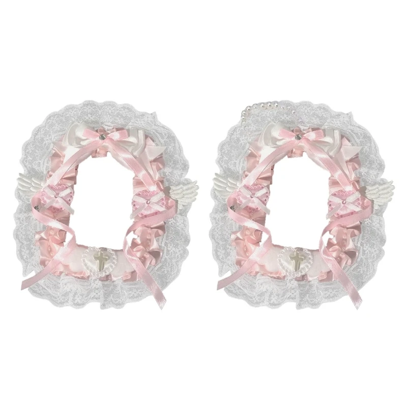 Ruy băng ren Cánh thiên thần Xù ren trang trí Photocard Chủ với chuỗi đính cườm