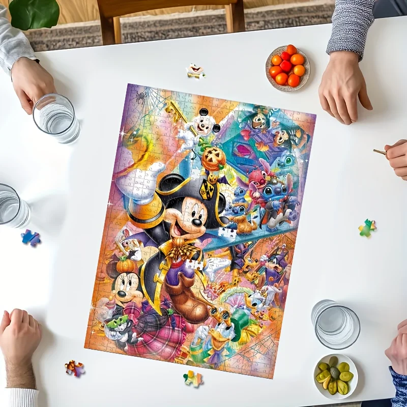 1000 peças mickey & minnie mouse, pato donald, pateta, plutão, figaro quebra-cabeça-jogo oficial de festa de aniversário/natal com vibrante
