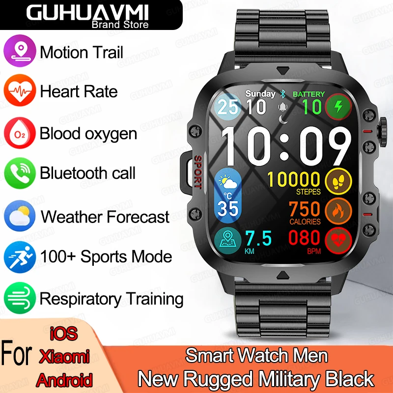 

For Huawe Xiaomi ios Rugged Military Smart Watch Men Ftiness Watches IP68 Waterproof AI Voice Bluetooth Call Smartwatch 2024 New