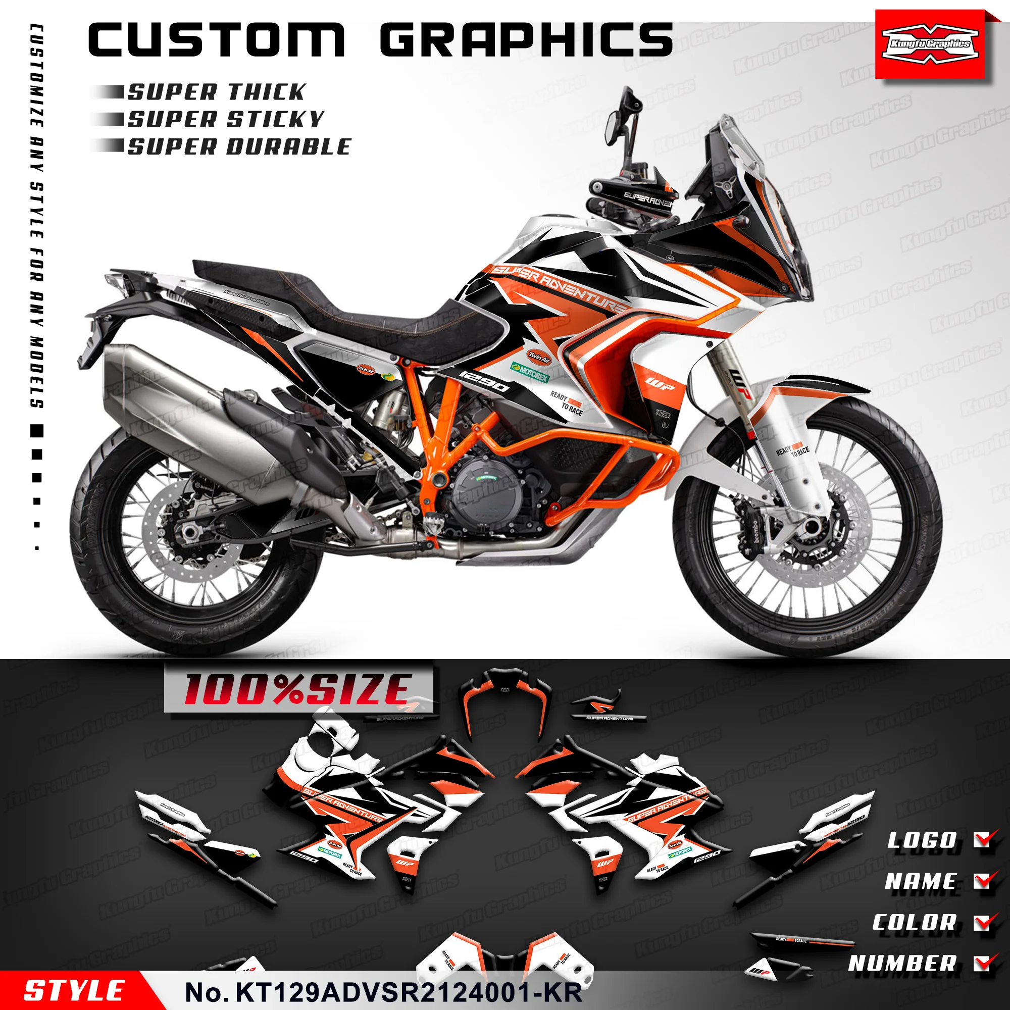 

KUNGFU GRAPHICS Custom Motorcycle Sticker Adhesives Decal for KTM 1290 Super Adventure S / Super ADV R 2021 2022 2023 2024