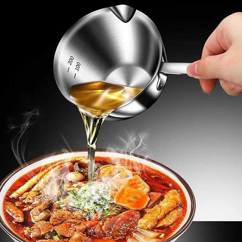 300ML Small Milk Pots Stainless Steel Hot Oil Skillet Household Oil Heater Sauce Pans Kitchen Spice Tool