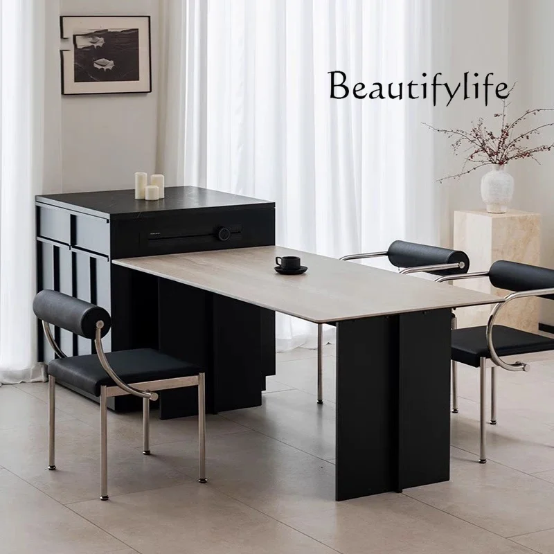 W Travertine Rock Slab Dining Table Simple Medieval Rectangular Dining Table Minimalist Italian Home Dining Table And Chair
