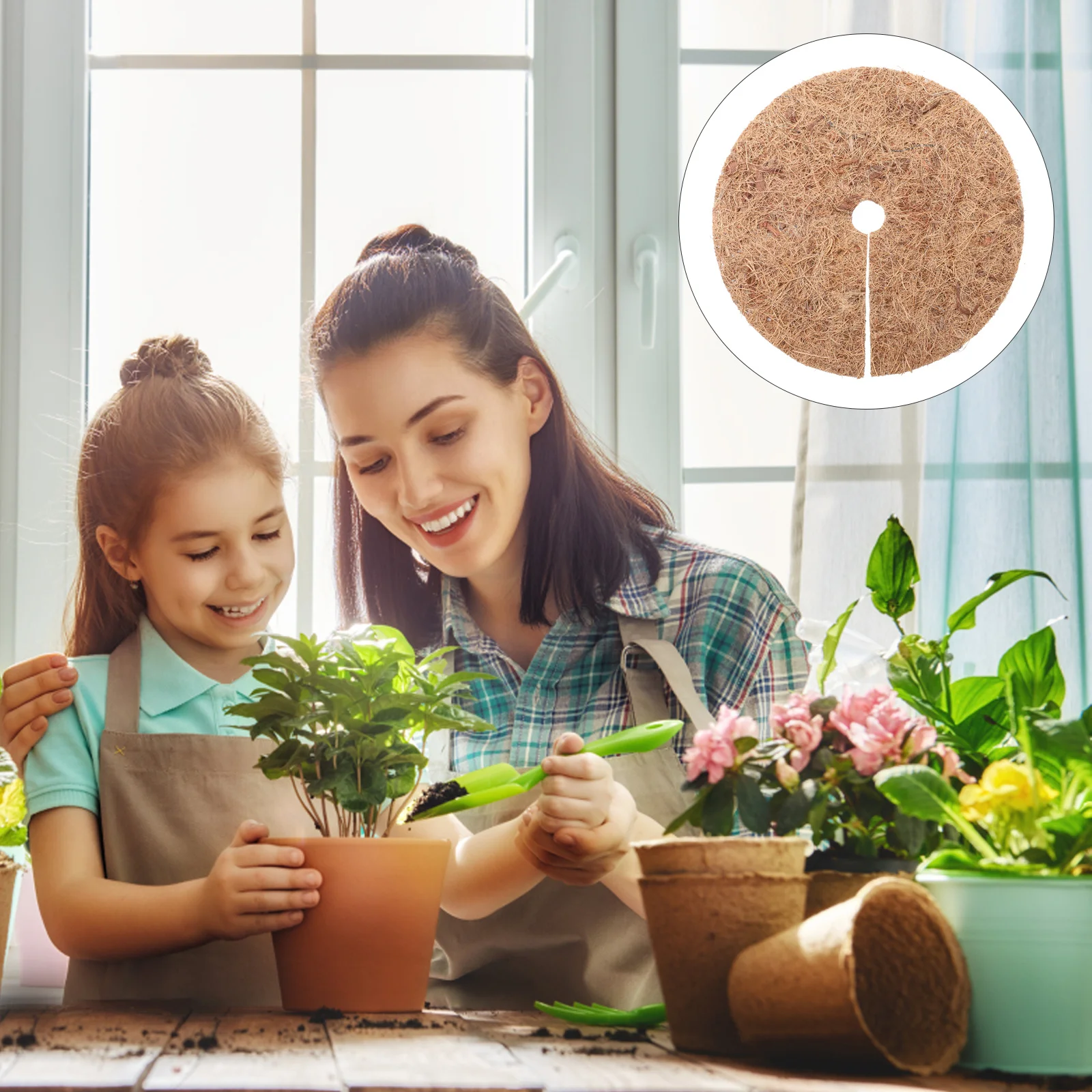 

4Pcs Coconut Fiber Garden Anti-Grass Pad Thick Wear-Resistant Round Design for Plant Protection Breathable Mulch Ring