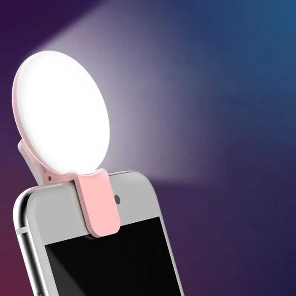 Anel de luz led para selfie, portátil, mini, durável, prático, três torchas de escurecimento, círculo de fotografia, clipe de luz de preenchimento