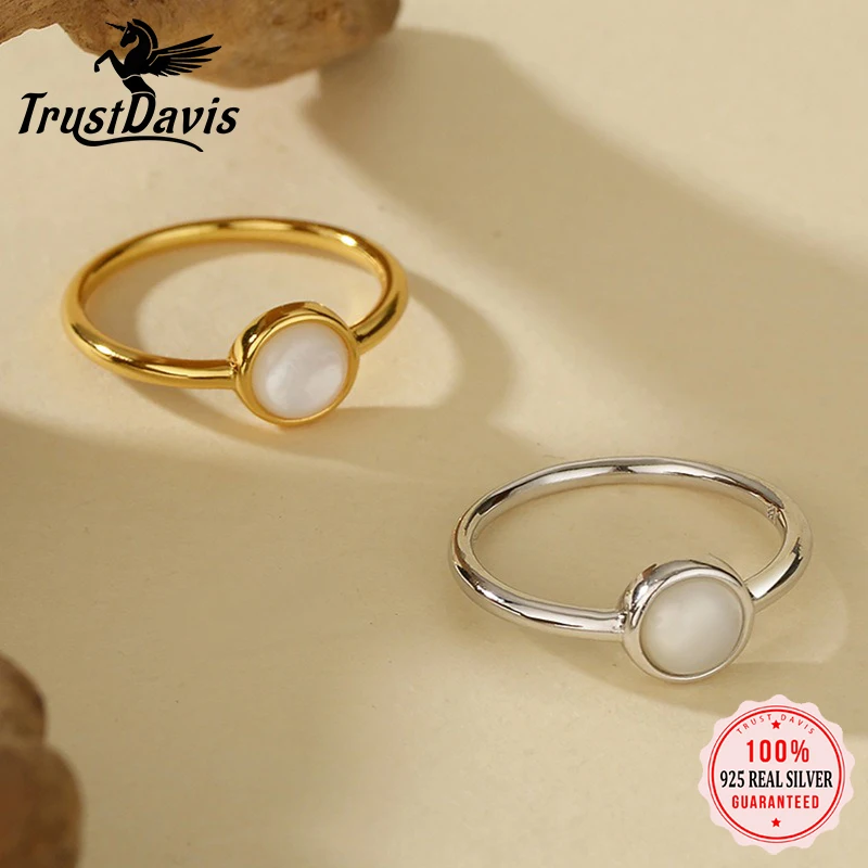 

TrustDavis настоящее серебро 925 пробы, женское модное и простое белое кольцо-ракушка для женщин и девочек, ювелирные изделия, подарок DS4681