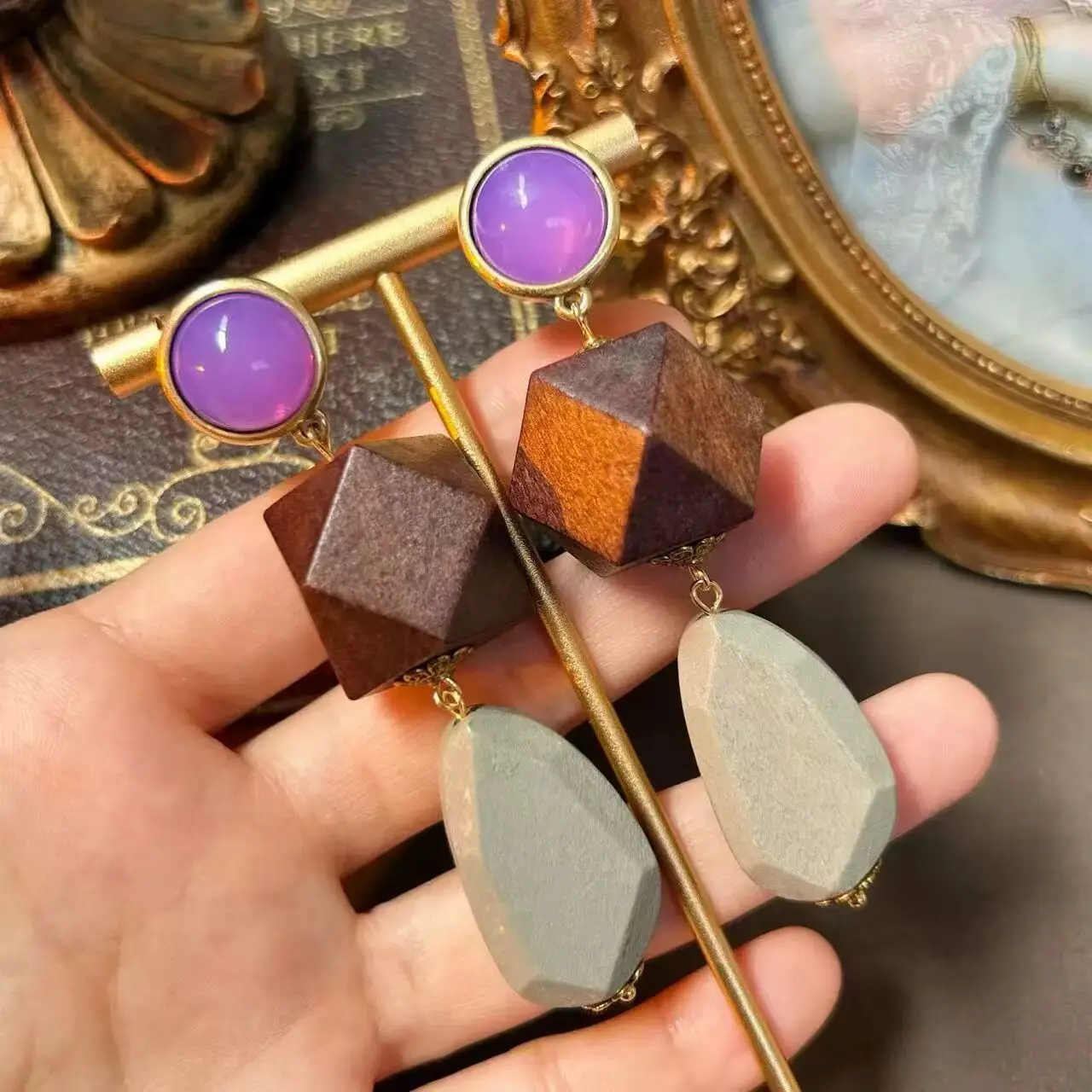 

Vintage Temperament artistic Irregular wood Escaping pendant earrings for women's girl Jewelry accessories