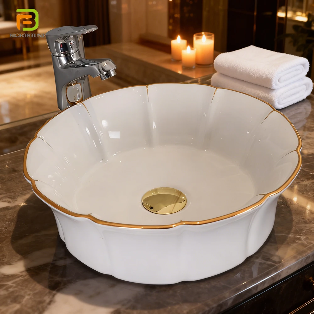 Modern Sanitary Ware Countertop Art Sink Lavabo Handmade Round Table Top Hand Wash Basin Ceramic Bathroom Vessel Sink