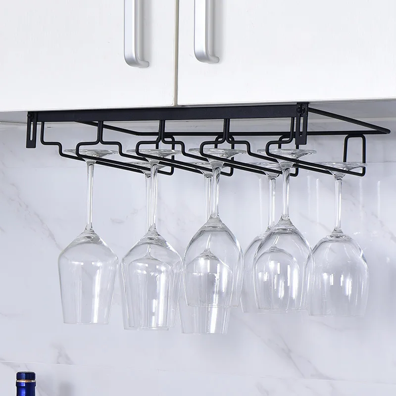 

Iron Wine Rack Glass Holder Punch-free Stemware Hanging Rack Under Cabinet Stemware Storage Organizer Rack Kitchen Accessories