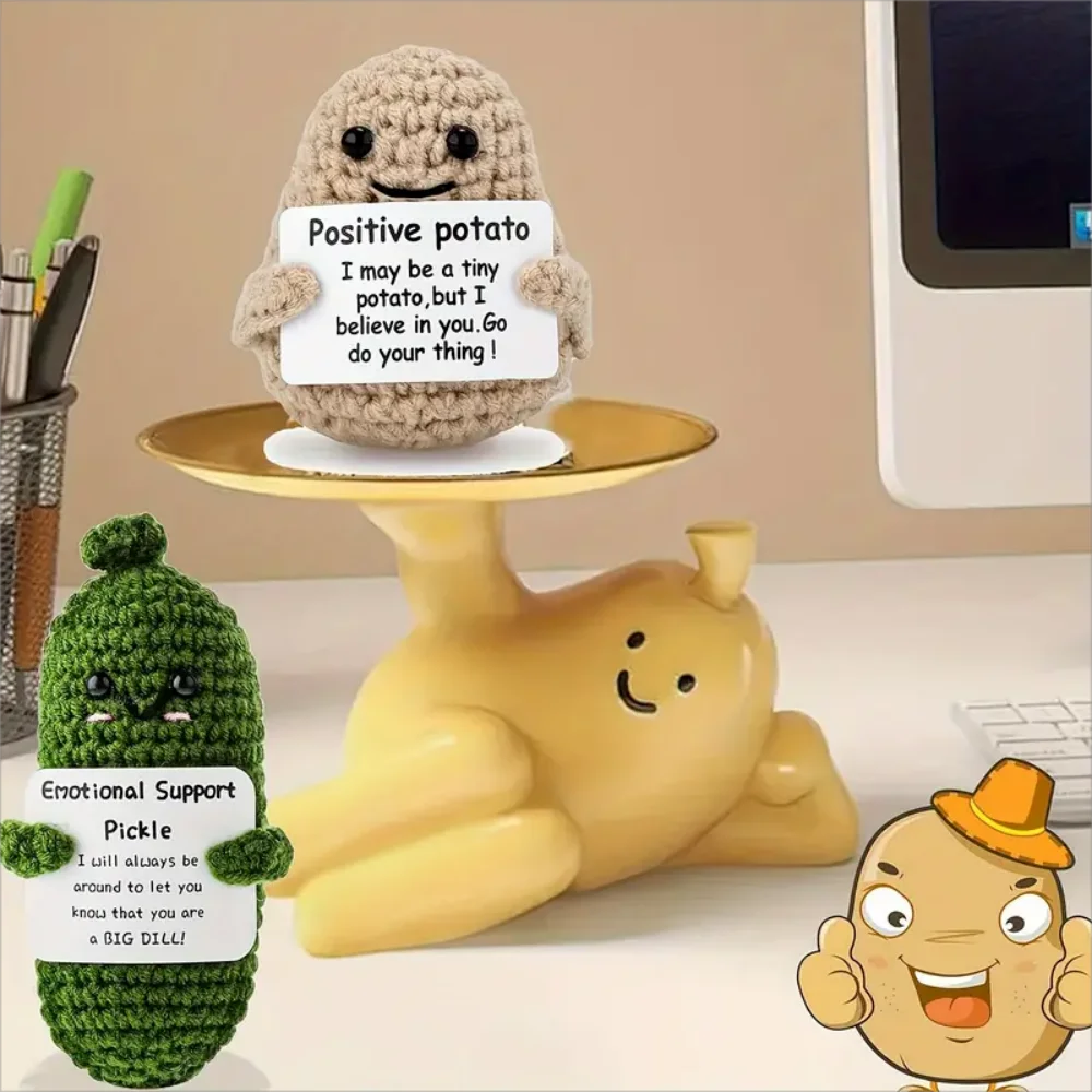 Skurrile Häkelfiguren, einzigartige handgefertigte Amigurumi-Plüschtiere mit positiver Kartoffel und emotionaler Unterstützung, Gurke, Heimdekoration, Geschenke – Detail 5