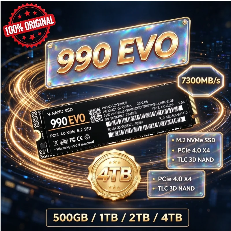 100% Original 990 EVO PCIe 4.0 NVMe M.2 2280 Solid State Drive Fast Boot & Loading SSD for Gaming PC Notebook, 1TB 2TB 4TB