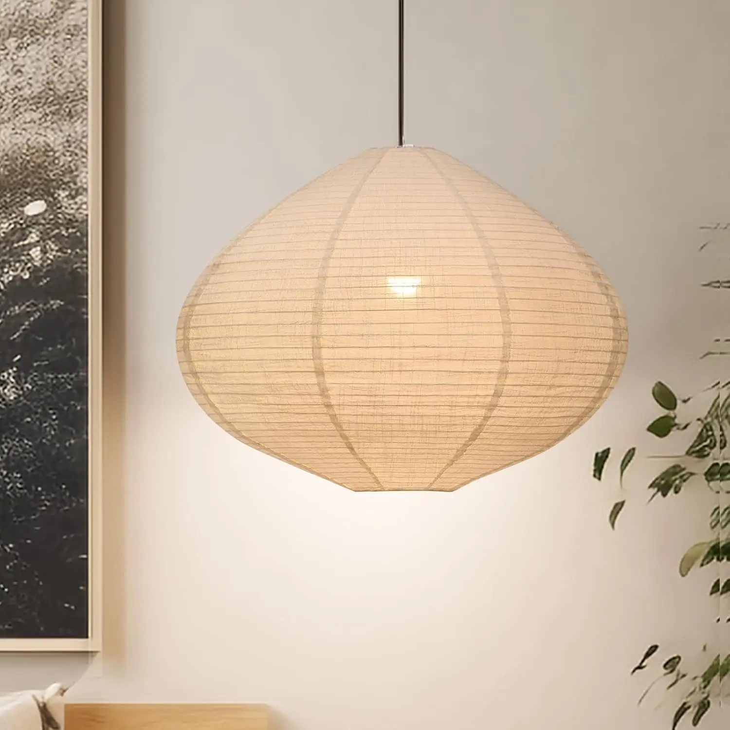 

1PCS Hanging Lamp shade Oval 20INCH Blended Linen Pendant Lampshade Handmade Hanging Lantern Minimalist White Lamp Decor