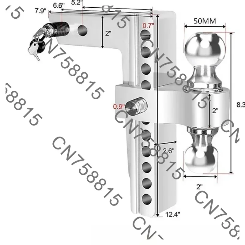 Motor boat towing trailer connector, square port rod, rugged trailer arm ball hook, vehicle modified rear towing rod