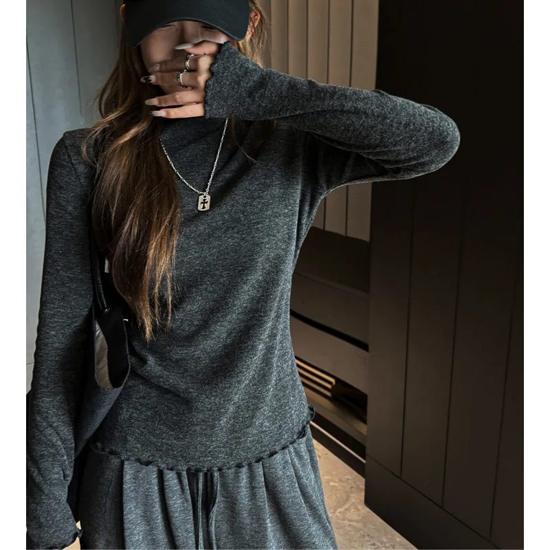 

Женская базовая футболка Slim Fit из имитации кашемира с воротником, однотонная, простая, можно носить как самостоятельный топ, для осени и зимы