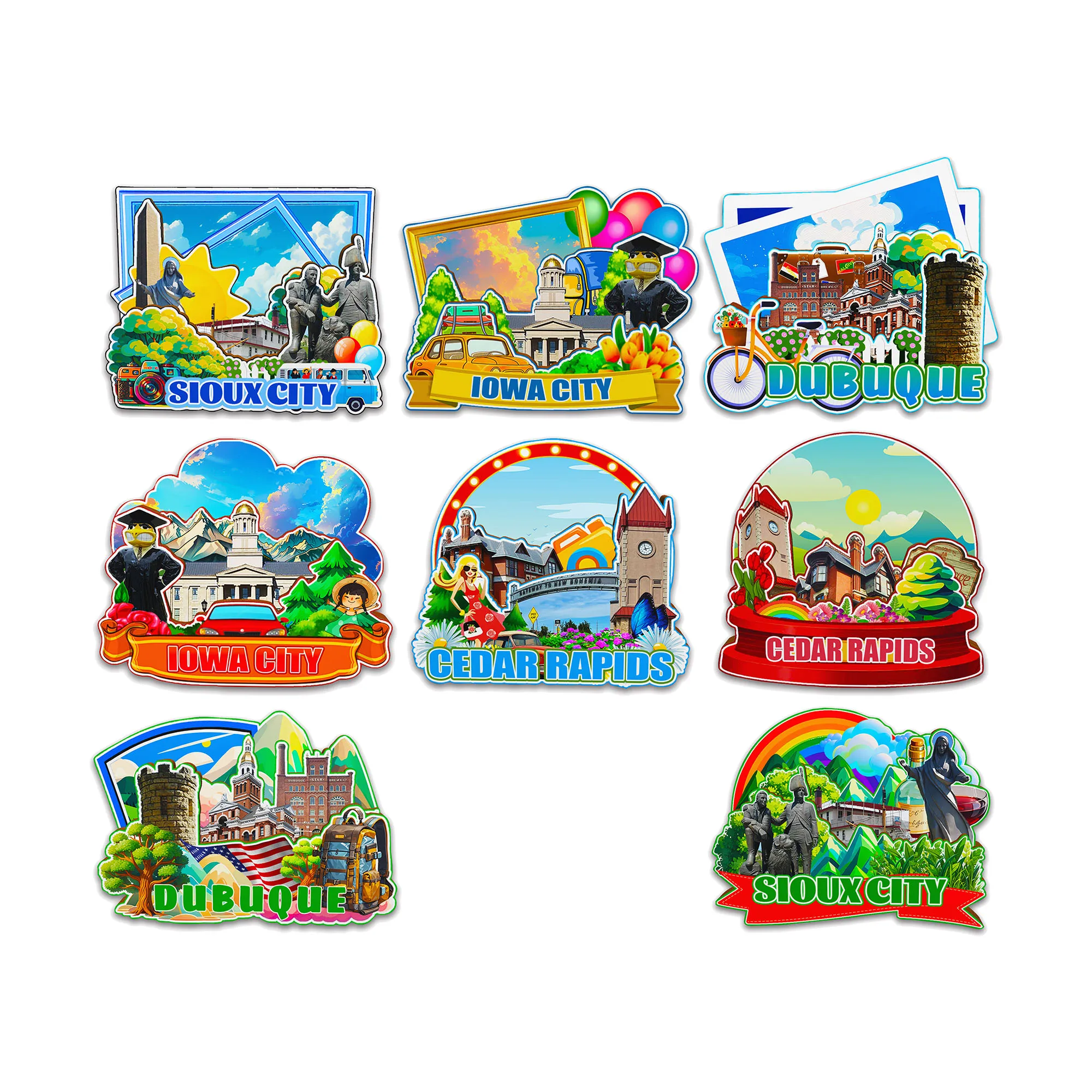 Декоративные магниты для Dubuque Sioux City Cedar Rapids Iowa, США, городская достопримечательность, путешествия, уникальные сувениры, 3D деревянные наклейки на холодильник