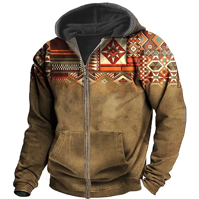 Outono estilo étnico 3d impresso hoodies das mulheres dos homens moda vintage oversized moletom com capuz com zíper masculino agasalho homem roupas