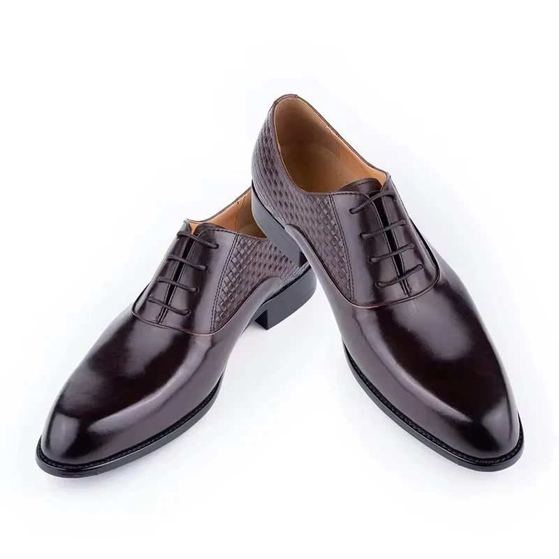 Men's Dress Shoes Luxury Printing Business Classic Handmade Oxfords Top Layer Cowhide Leather Black Brown Formal Shoes New Style
