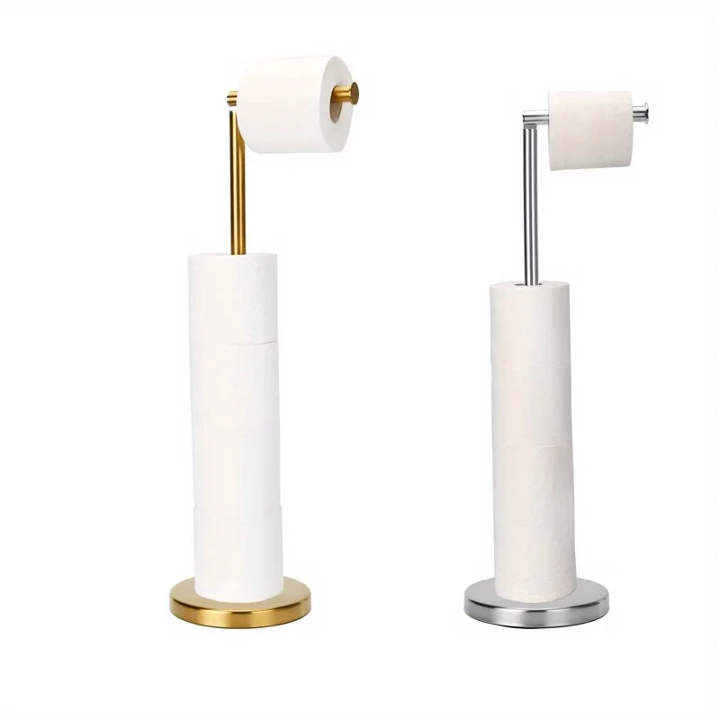 Toilet Paper Holder Gold, Freestanding Toilet Paper Holder Stand with Reserve for 4 Spare Rolls, Sturdy Base