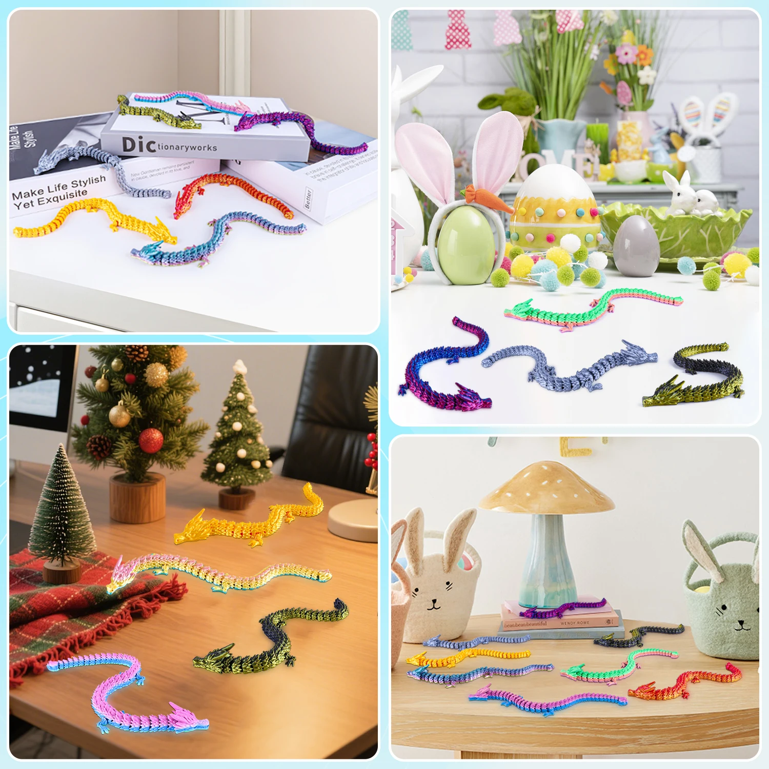 1pc Articulated Dragon Figurine, 3D Printed 22cm Model with Movable Body & Tail, Colorful Home Office Desktop Statue for Decor view 6