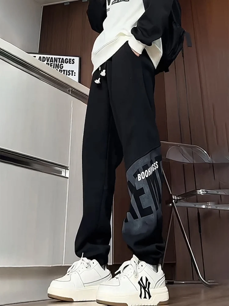 

American Sle Loose Casual Bla Sports Pants for Men Autumn New College Street Sle High Street Loose Fit Casual Trousers