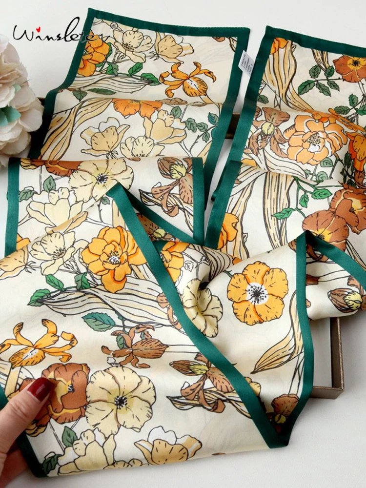 

Winsleter-Женский элегантный длинный шарф из 100% натурального шелка, цветочный принт 150*16 см, французские шарфы с лентами для подарков маме, зима 2025 A5N749CC