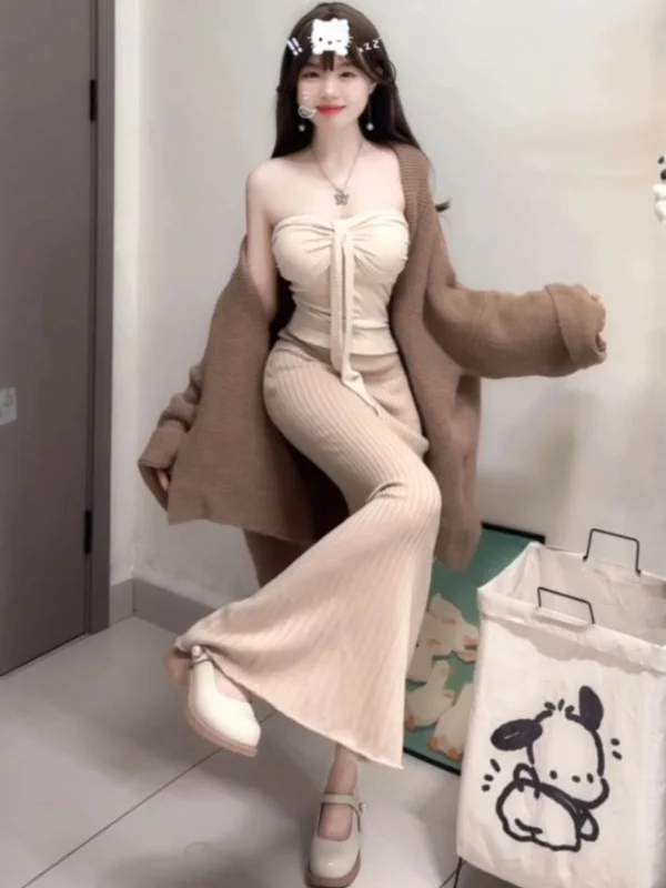 

Retro Lazy Style Sweater Coat Tube Top Half Skirt Three-Piece Set Complete OOTD Spring 2025 Fashion Women's Ensemble