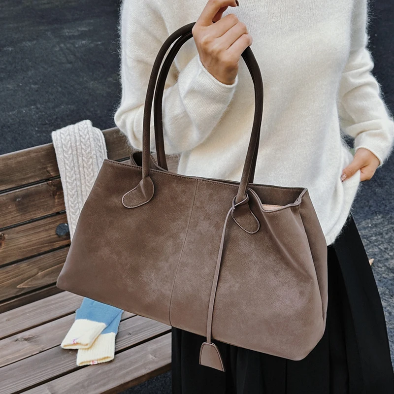 

Brown Suede 2025 Tote Bag Luxury Design Top Handle Large Capacity Females New Minimalist Casual Daily Commute Bag for Women