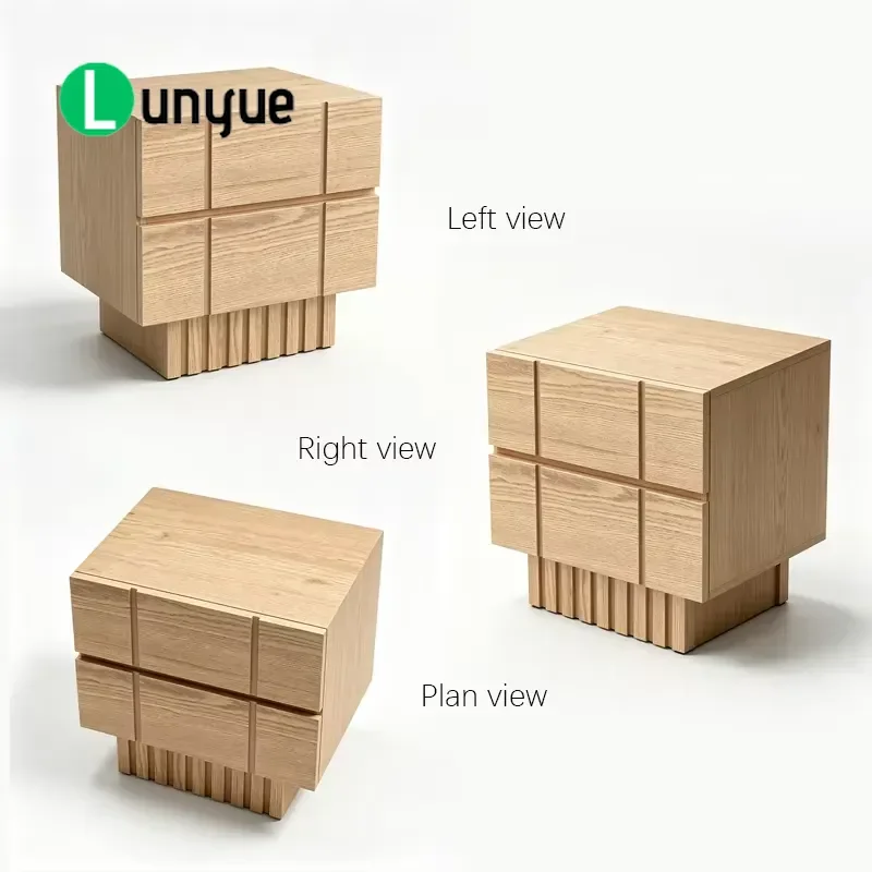 Japandi Solid Wood Bedside Table 2 Drawer Scandinavian Style Bedroom Furniture Nightstand Storage Cabinet