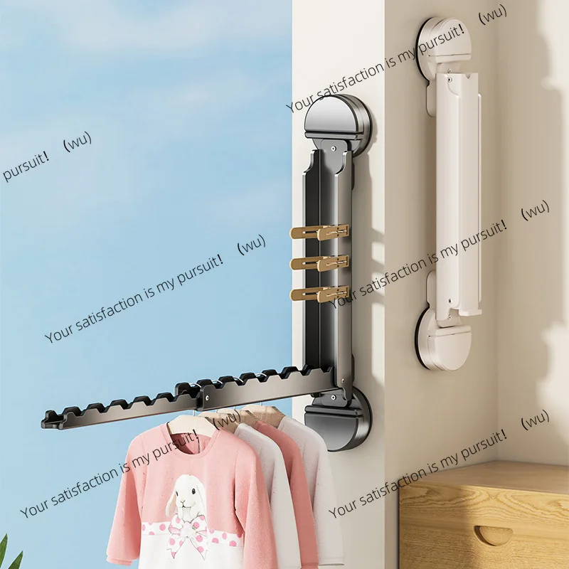 Suction cup telescopic clothes drying rod free of punching household invisible lifting and shrinking cold drying