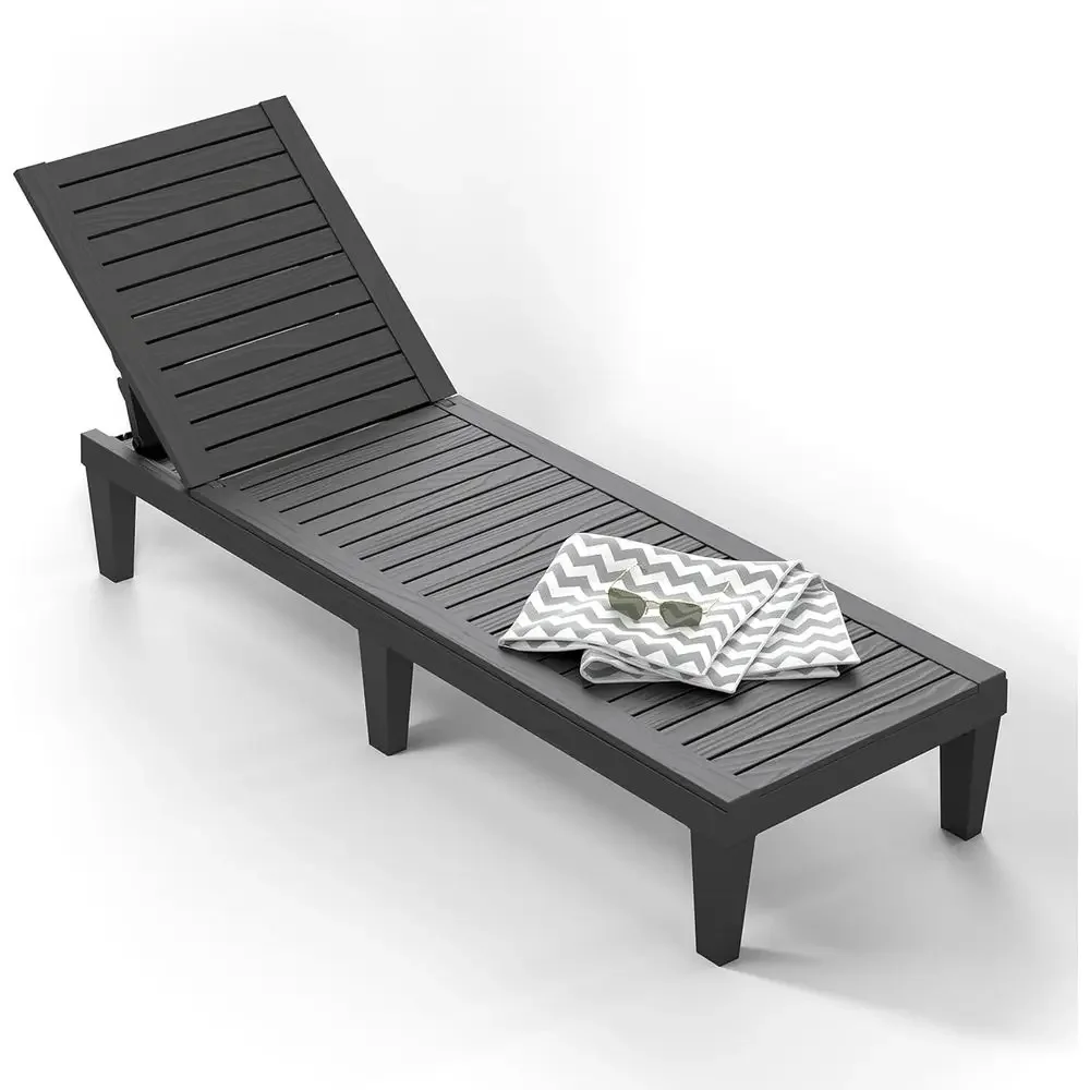 5-Position Adjustable Backrest, Waterproof & Lightweight Patio Lounger Chair - Ideal for Indoor, Outdoor, Garden, and Beach (Bla