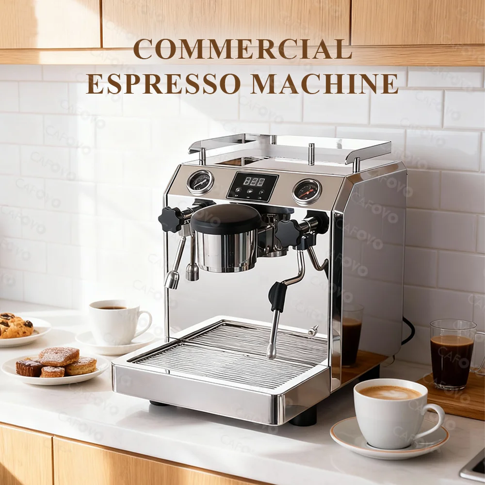 CAFOVO E110 9Bar Kommerzielle Espressomaschine Dual Boiler Drehpumpe PID-Steuerung für Café Eingebauter Durchflussmesser 220V 110V