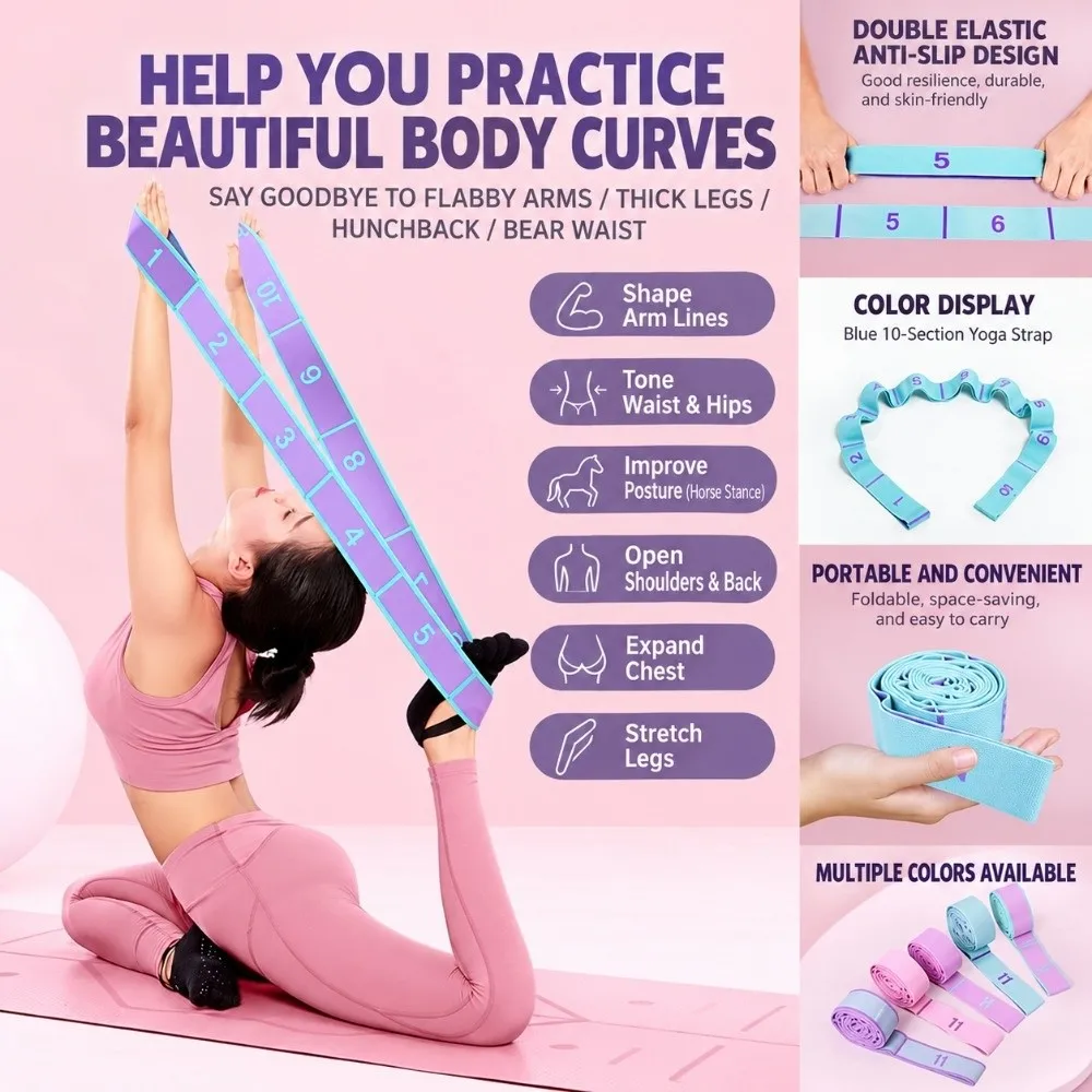 Portable Elastic Yoga Stretching Belt 10/12 Grid Digital Resistance Band Adjustable Dance Stretch Band Adult Child