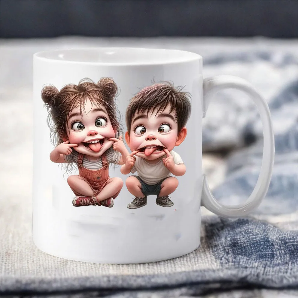 High Quality 1 Personalized Coffee Cup (11OZ) Fun Funny Boy and Girl Pattern Design, 7 Color Options, Creative Personalized Cup, Humor Funny Mug Custom, Double-sided Printing Ceramic Cup, Dishwasher and Microwave Safe, Suitable for Hot and Cold Drinks, Co