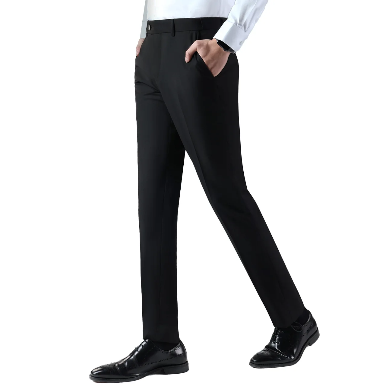 Men's 2024 Spring Casual Pants Men's Wool Casual Pant Solid Color Trendy Male Anti-Static Non-Stick Gray Straight Suit Pants