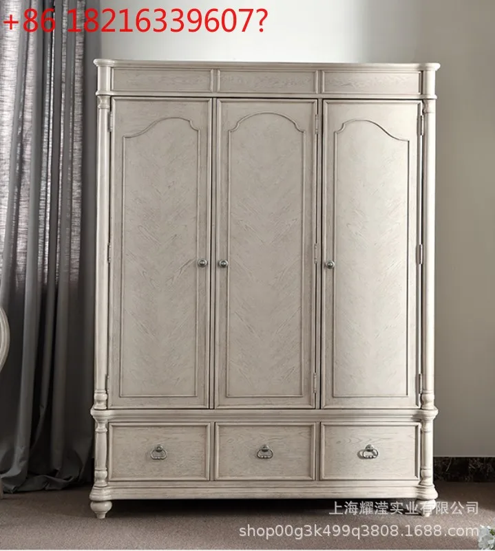 

Американская ретро-мебель из цельного дерева для спальни, дуб, белый, старый шкаф с выдвижными ящиками, три двери