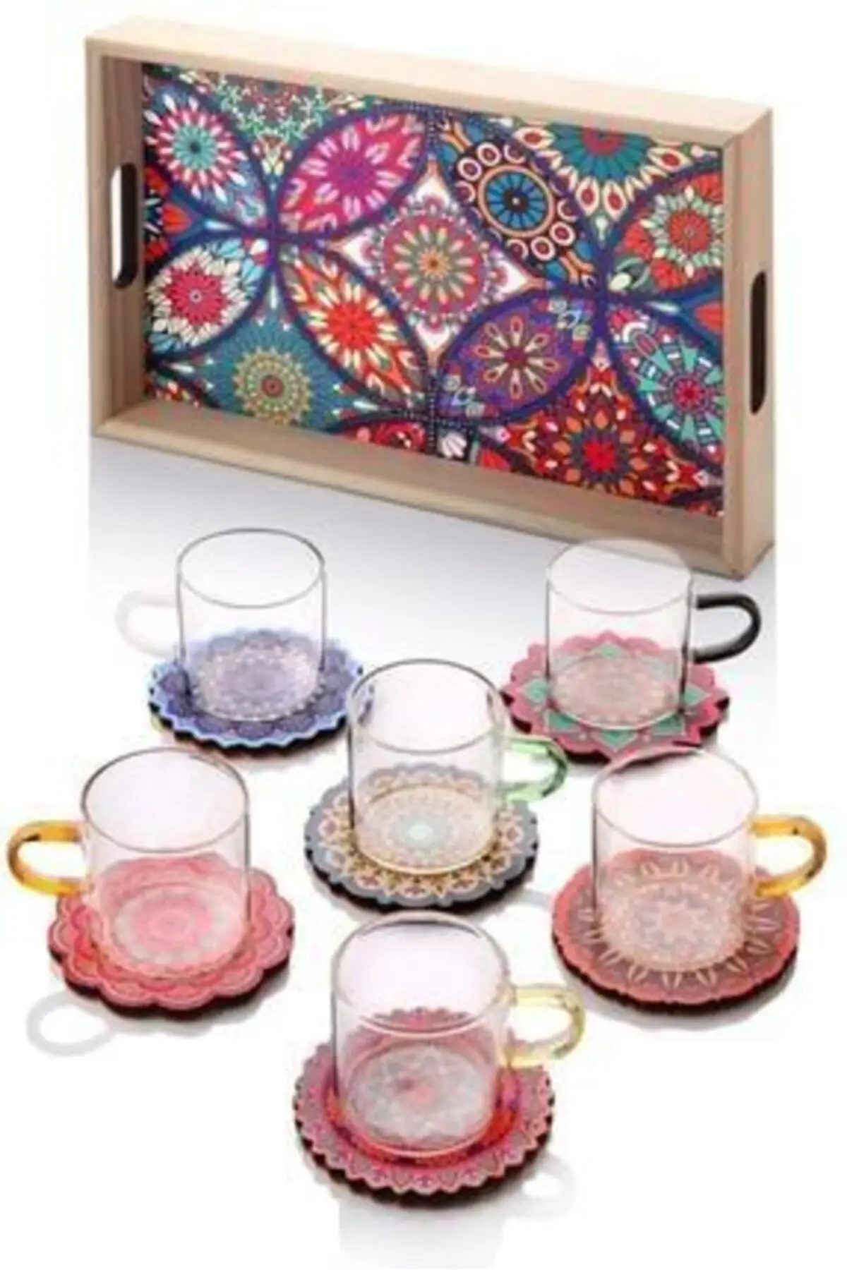 DOLBOVI Tile design Colorful Tea Set 13 Parça English Tea Glass Cup