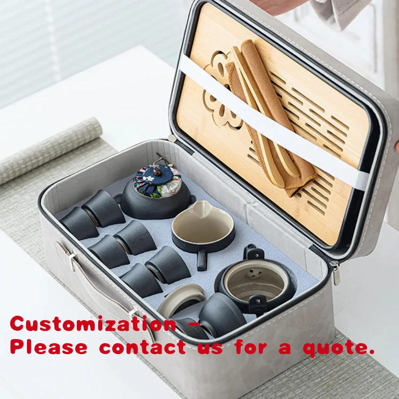 custom.Customizable 13-Piece Portable European-Style Ceramic Asian Tea Set with Leather Travel Tea Set