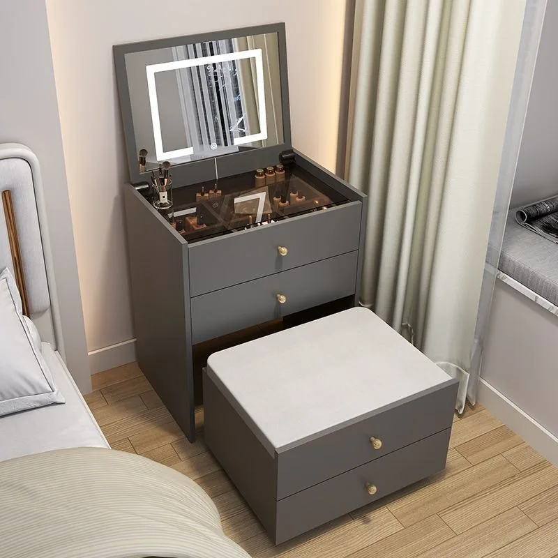 Multifunctional solid wood dressing table bedroom with drawers, large capacity bedside storage, vanity table integrated