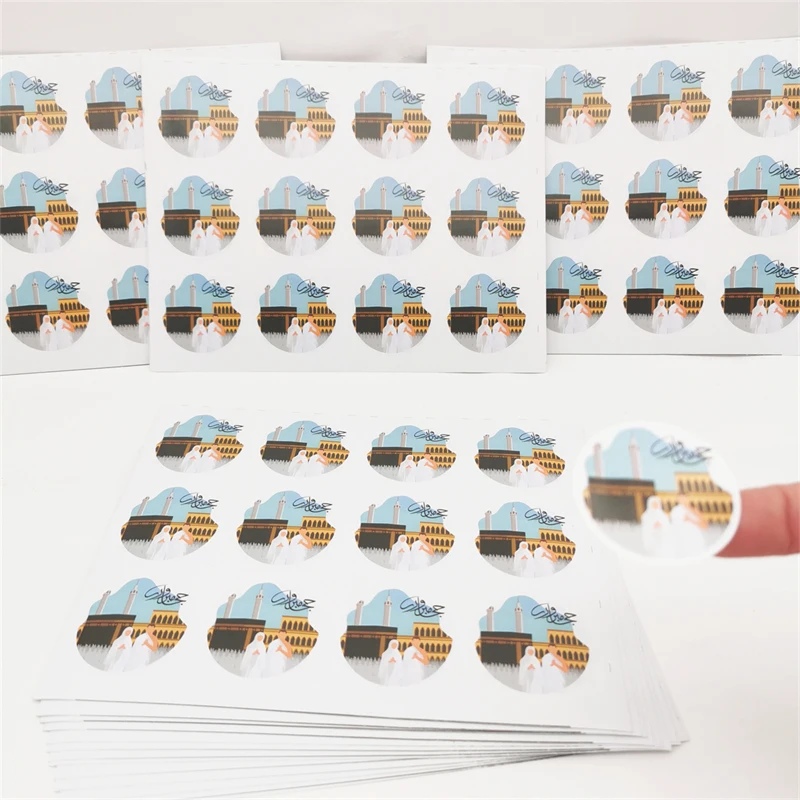 60Pcs 4cm Eid Umrah Mubarak Ramadan kareem Kaba Temple Baking Seal Labels Paper Stickers Islamic Muslim Eid al-fitr Party Decor