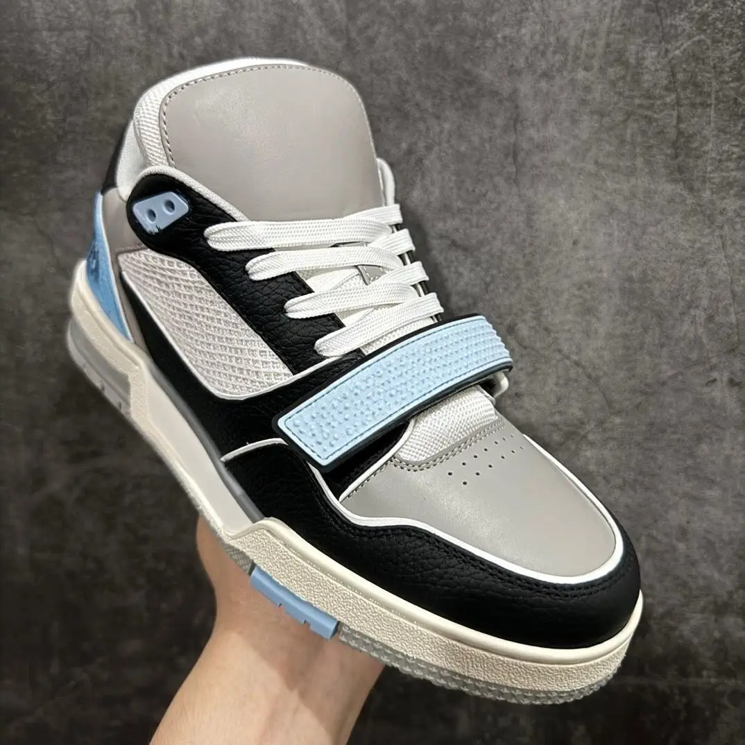 Unisex Gray Black Light Blue Mid Top Skate Sneakers Mesh Faux Leather Splicing Strap & Lace Up Thick Sole Street Shoes