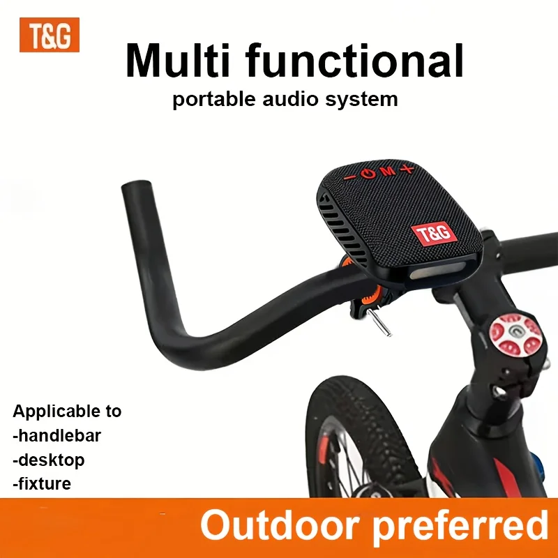 Enceinte portable d'extérieur TG392, enceinte 3-en-1 avec fixation guidon/sangle de ceinture/installation sur bureau, son stéréo puissant