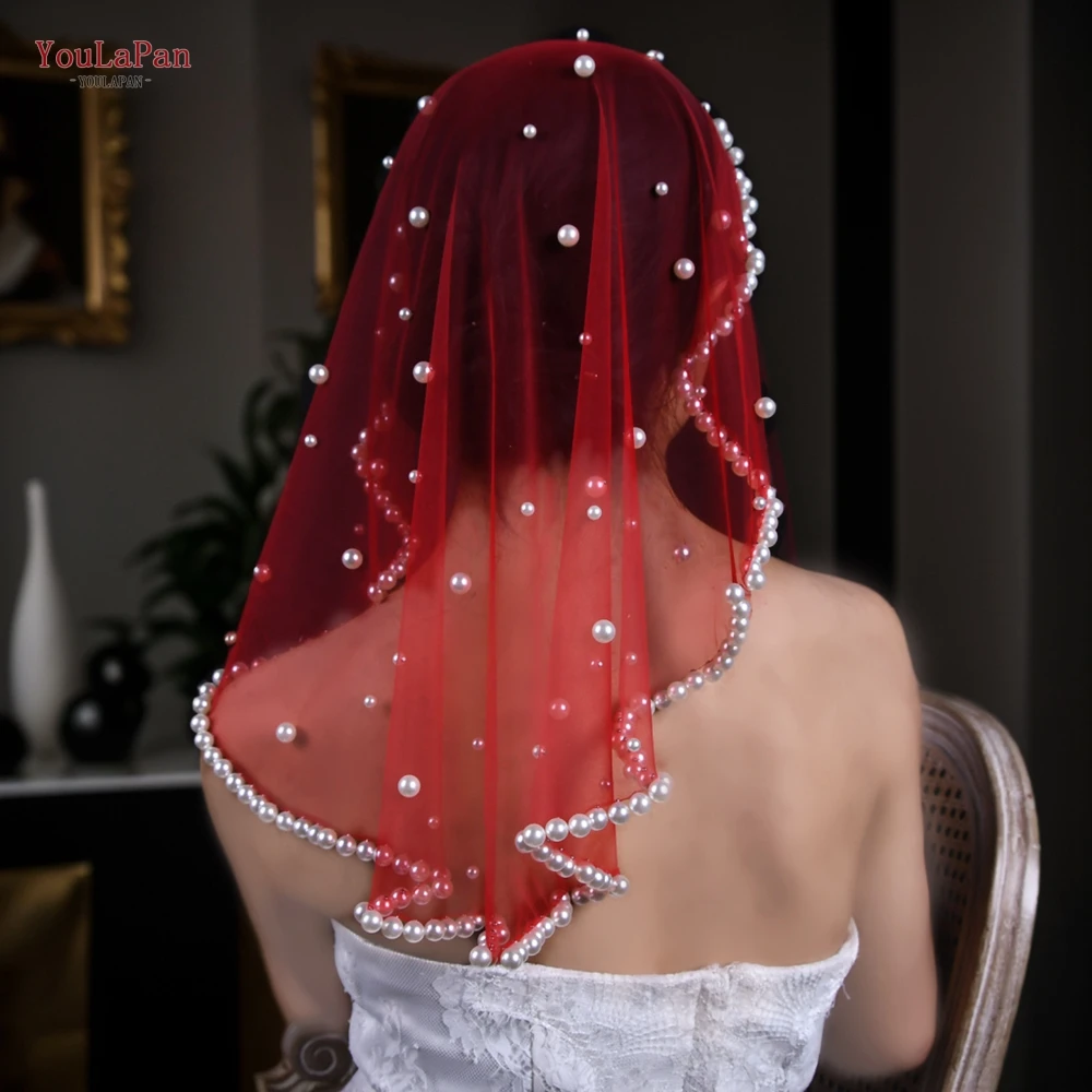 YouLaPan VA10 Wedding Bride Mask Small Veil with Delicate Nail Pearls Beaded Bride Accesories Simple Detachable Blusher Veil