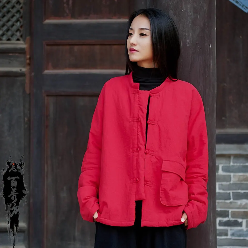 

Women's Autumn/Winter Cotton Linen Jacket Coat Retro Quilted Warm National Style Buttoned Top for Ladies