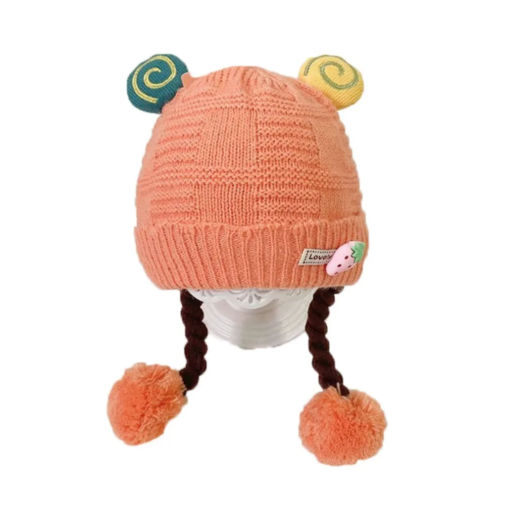 

Woolen Yarn Cute Baby Hat Warm Thickening Cotton Knitted Wig Braids Baby Caps Soft and Skin Friendly Windproof