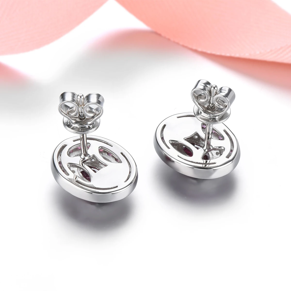 Natural Rhodolite Garnet Sterling Silver Stud Earring 1.8 Carats Genuine Gemstone Romantic Classic Fine Jewelry S925 Gifts - Image 5