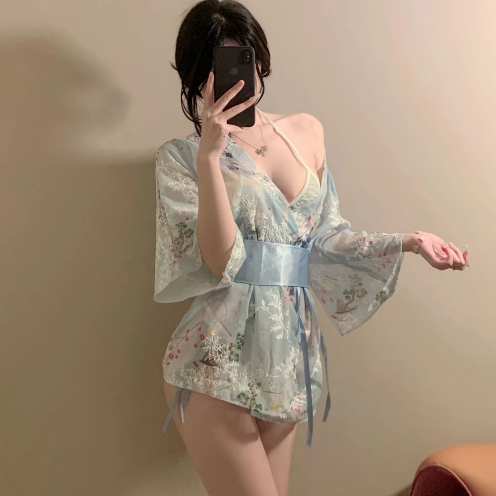 AniLV Japanese Kimono Erotic Underwear Outfits Yukata Women Temptation Bathrobe Nightgown Lingerie Costumes