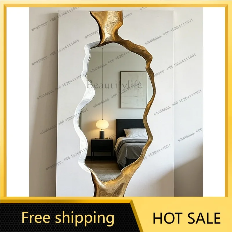 YJ Cream‑Tone American‑Style Irregular Full‑Length Floor Mirror Luxury For Household Entry Dressing Space